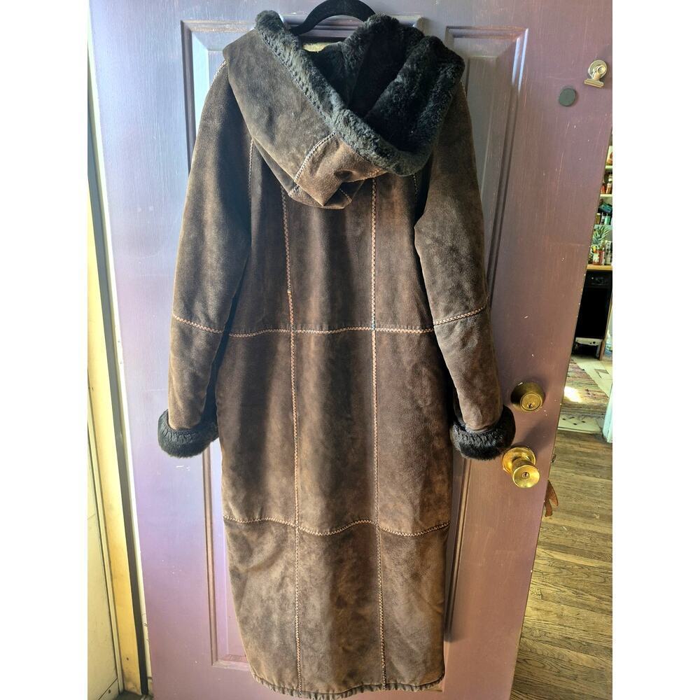 Vintage Marvin Richards genuine suede patchwork trench coat with hood womens Med - Picture 3 of 13
